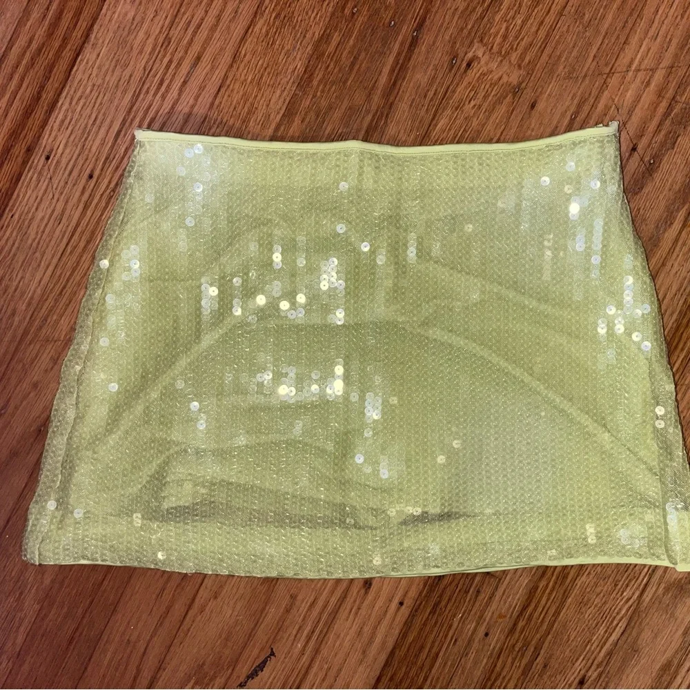 Lime Sequin Mini Skirt - Picture 3 of 4